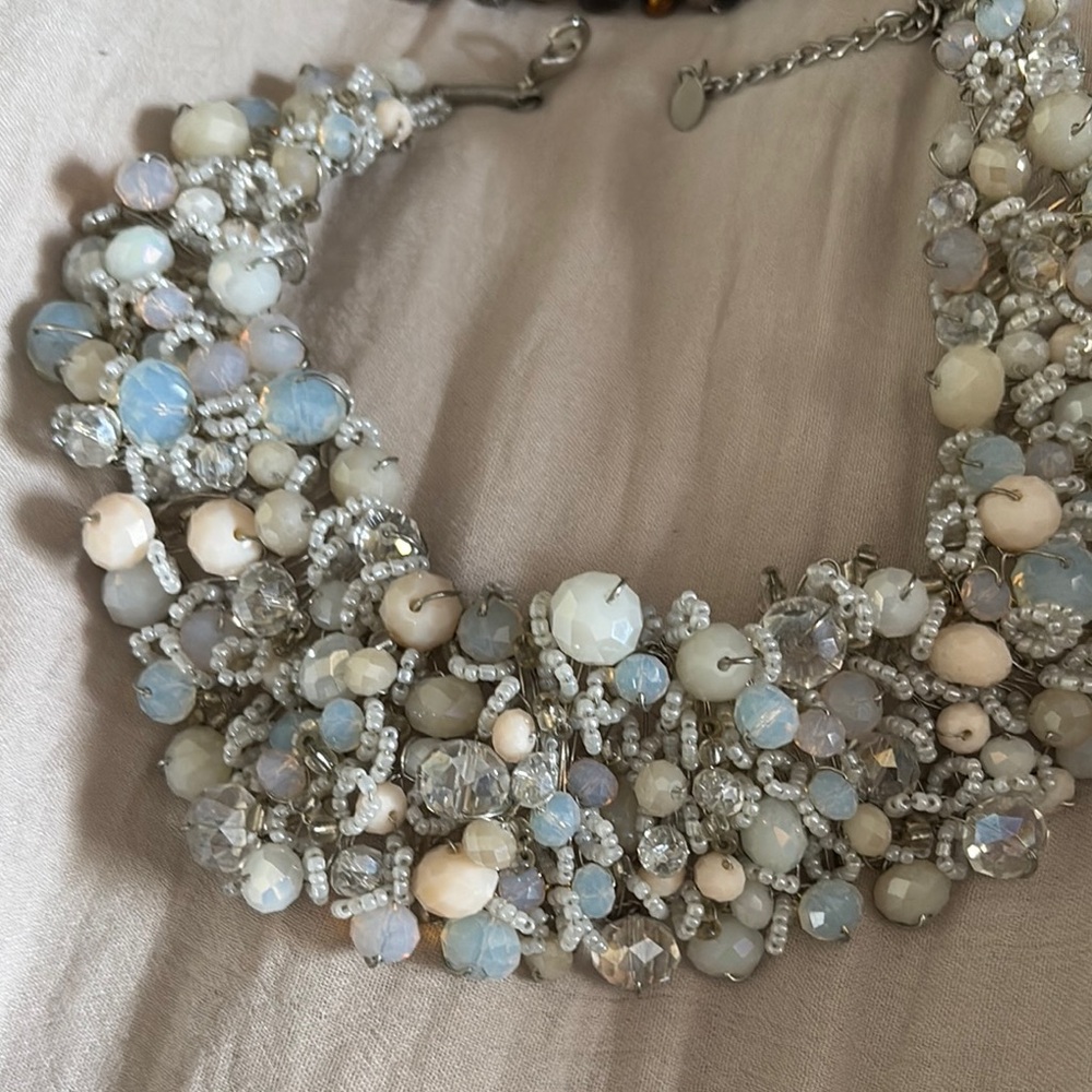 Aldo Cream and Silver Layered Statement Necklace